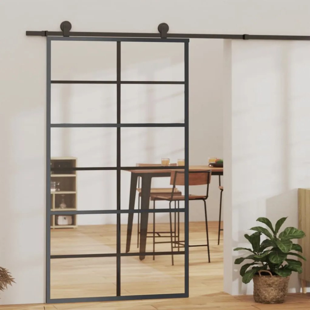 Porta Scorrevole İn Vetro Esg E Alluminio 102x205 Cm Nera /
