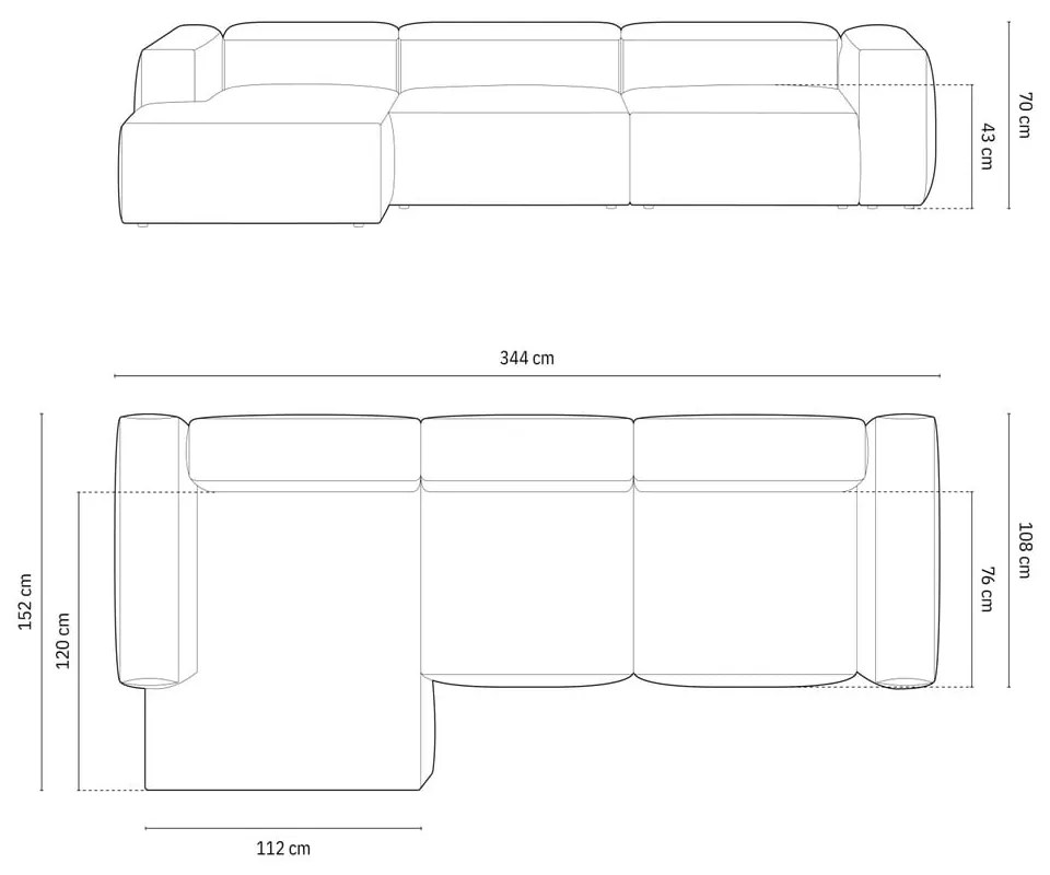 Divano angolare nero (con penisola a sinistra/con chaise lounge) Bergamo – Cosmopolitan Design