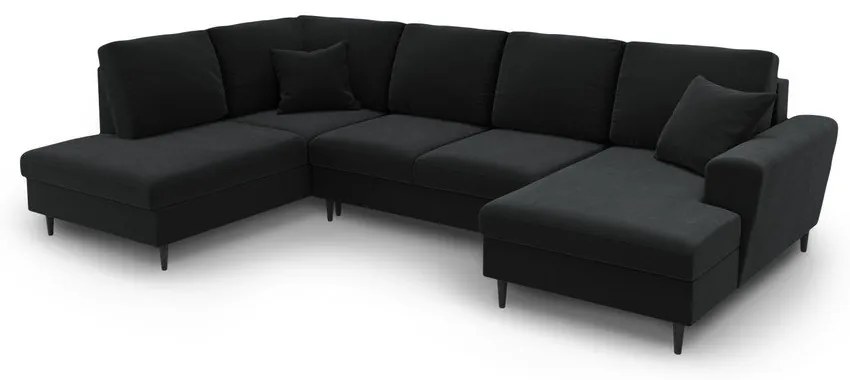 Divano angolare nero allungabile e con contenitore (con penisola a sinistra/a U) con rivestimento in velluto Kyoto – Cosmopolitan Design
