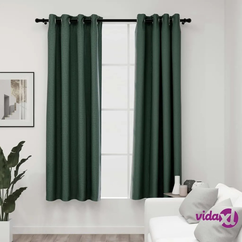 vidaXL Tende Oscuranti Effetto Lino con Occhielli 2 pz Verdi 140x175cm