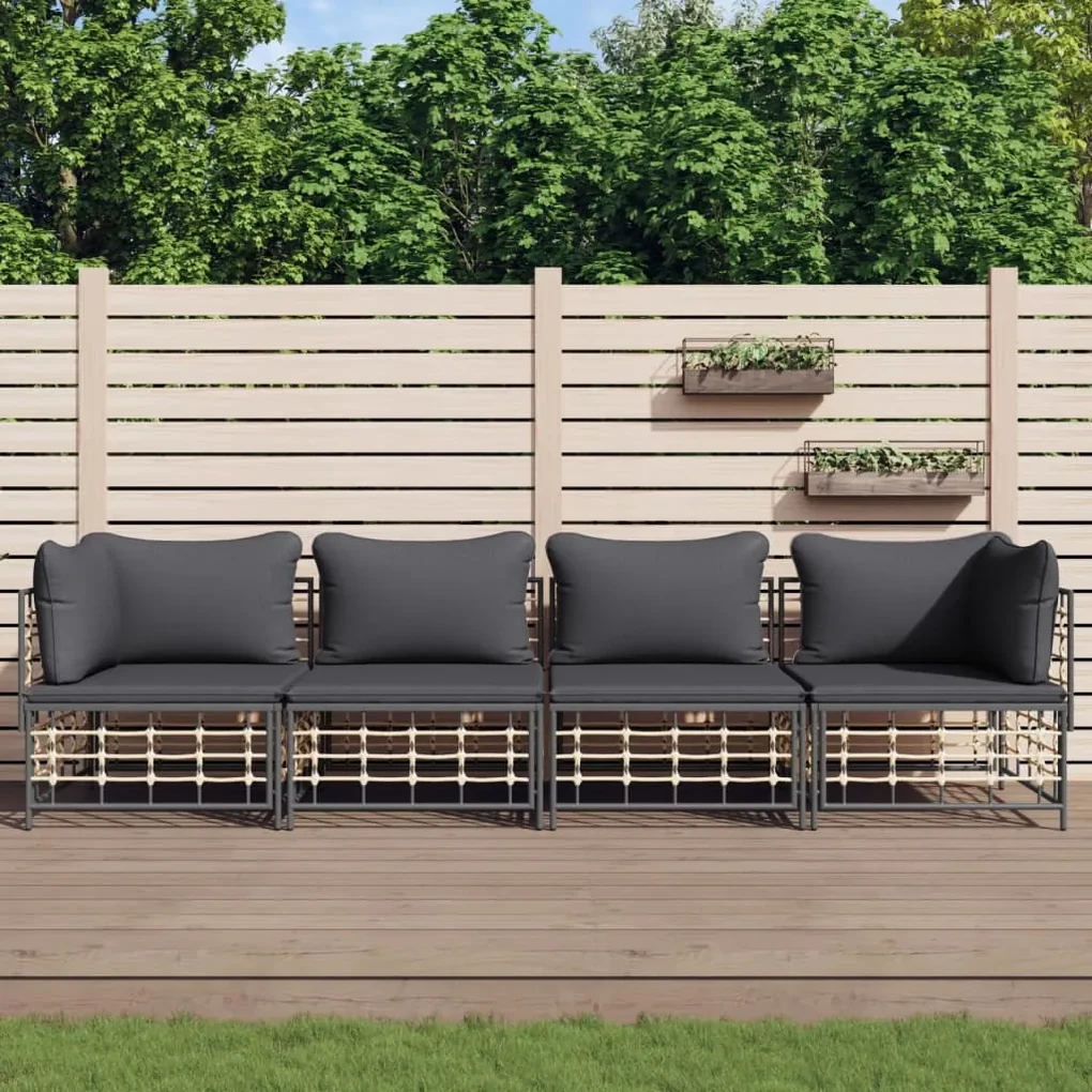 Set divani da giardino 4 pz con cuscini antracite in polyrattan