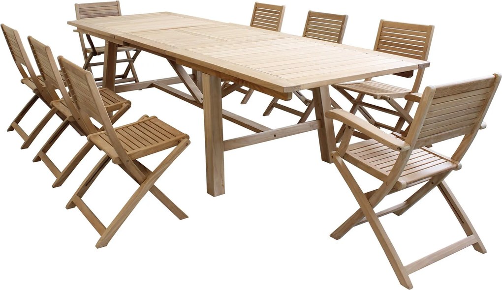ORATOR - set tavolo in teak cm 160/240 x 90 x 77 h con 6 sedie e 2 poltrone Orator