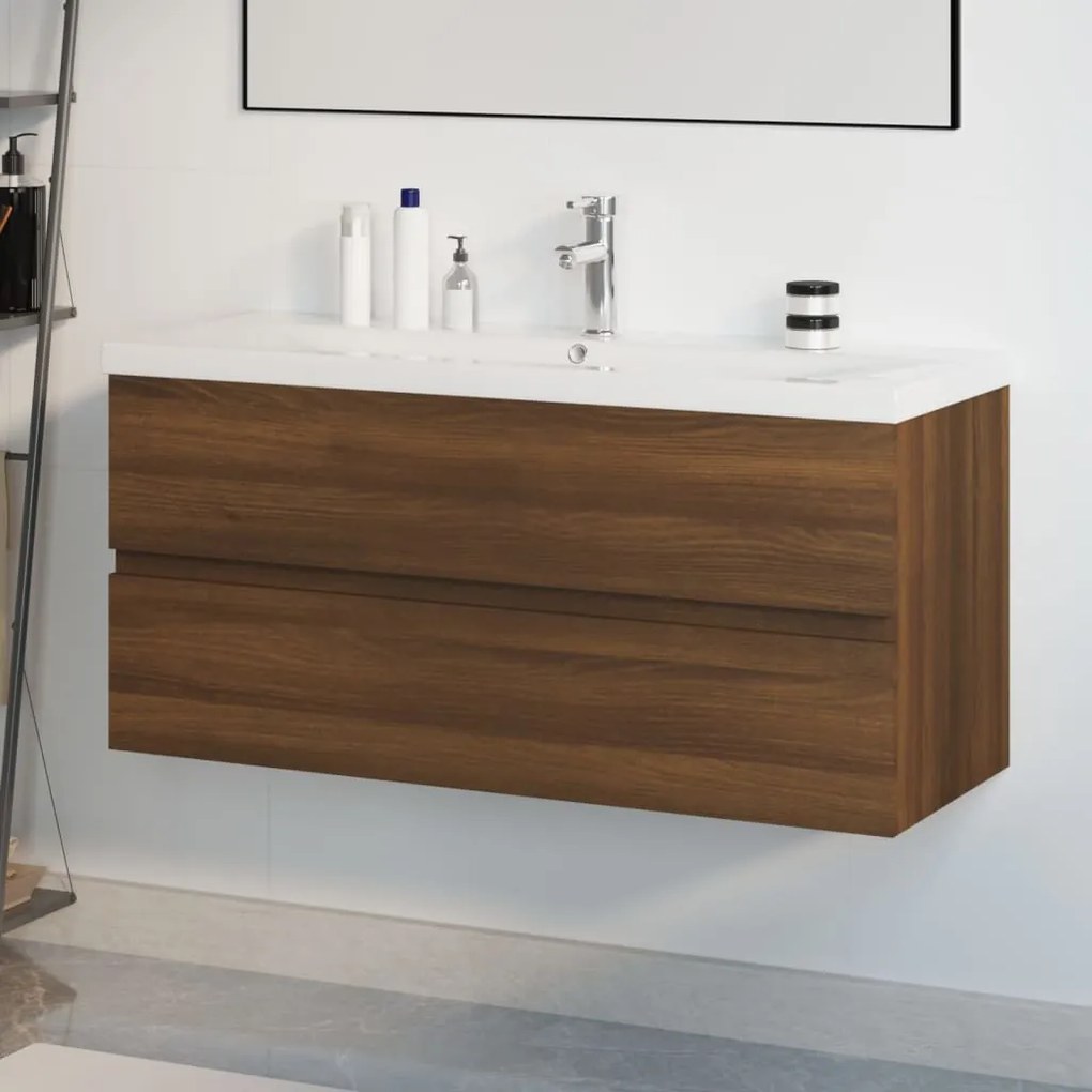 Mobile bagno lavabo integrato rovere marrone legno multistrato