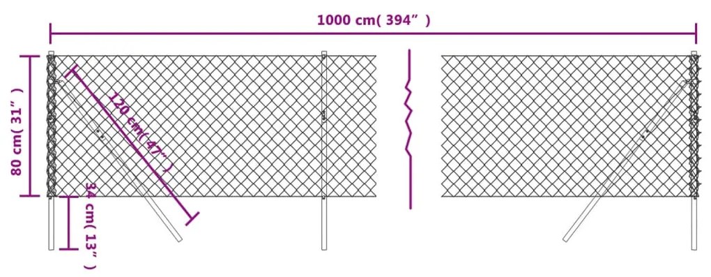 Recinzione a Rete Argento 0,8x10 m