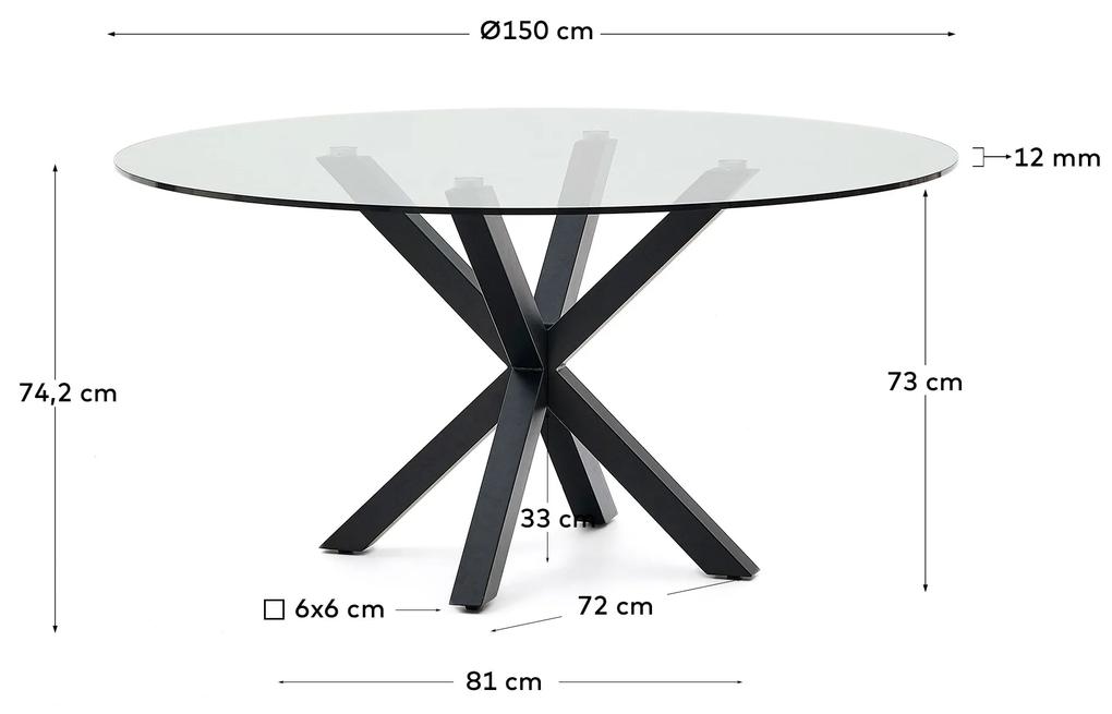 Kave Home - Tavolo rotondo Argo in vetro e gambe in acciaio effetto legno Ã˜ 150 cm