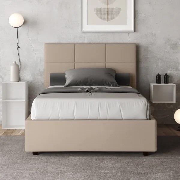 Letto con rete imbottito 120x210 similpelle tortora Mika