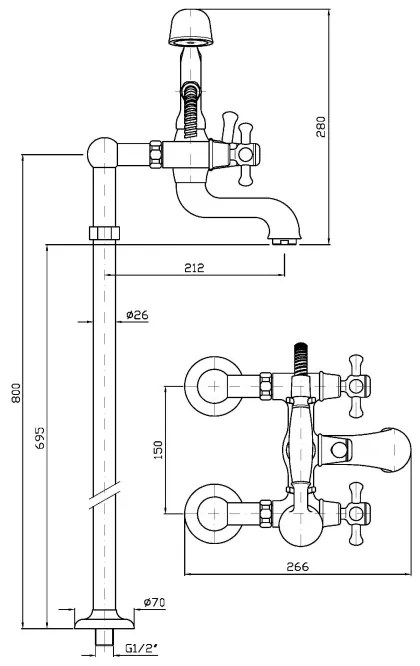 Miscelatore vasca Free standing a pavimento con deviatore doccetta e flessibile da 150 cm cromo Zucchetti Delfi Z46270