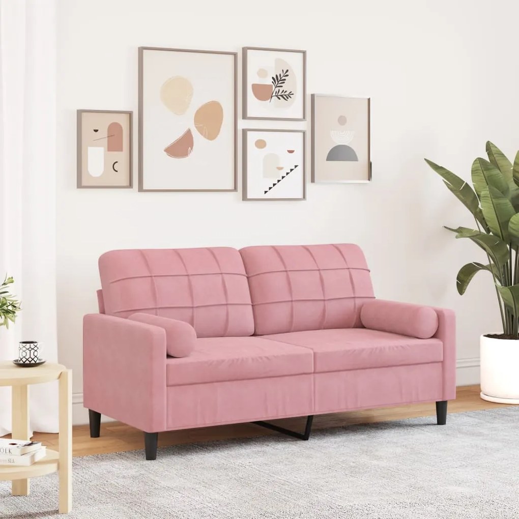 Divano A 2 Posti Con Cuscini Rosa 140 Cm İn Velluto /