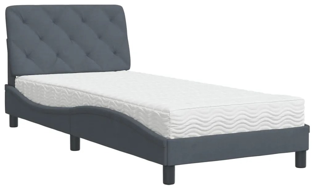 Letto con materasso grigio scuro 80x200 cm in velluto