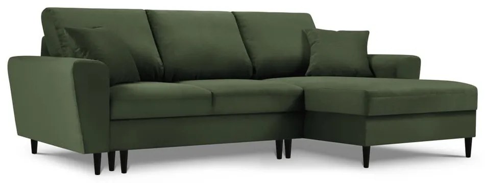 Divano angolare verde allungabile e con contenitore (con penisola a destra/con chaise lounge) con rivestimento in velluto a coste Kyoto – Cosmopolitan Design