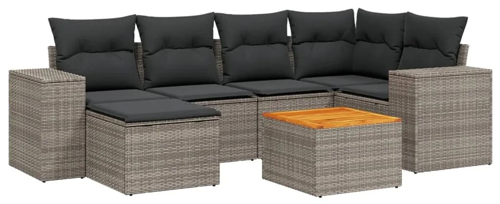 Set divani da giardino 7 pz con cuscini grigio in polyrattan