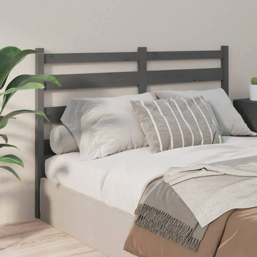 Testiera Per Letto Grigia 146x4x100cm İn Legno Massello Di Pino /