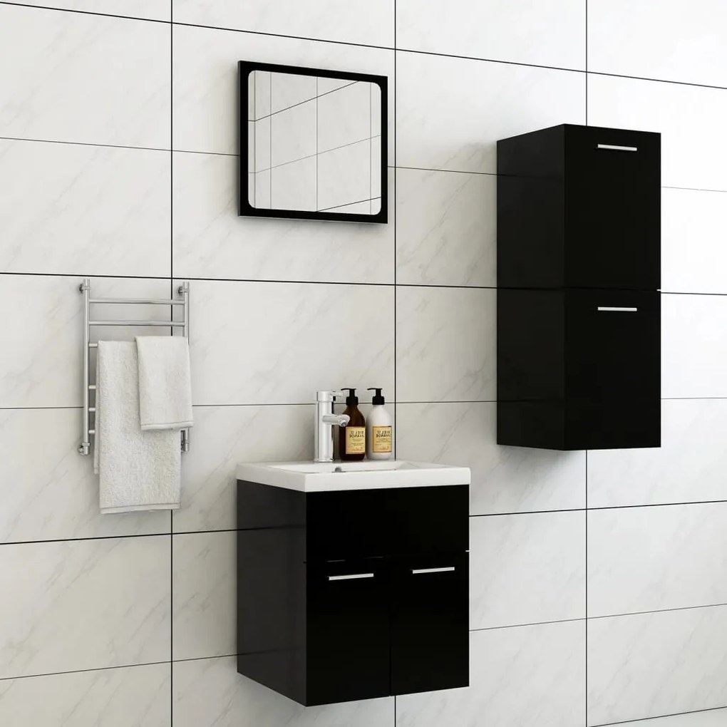 Set Mobili Da Bagno Nero İn Truciolato /