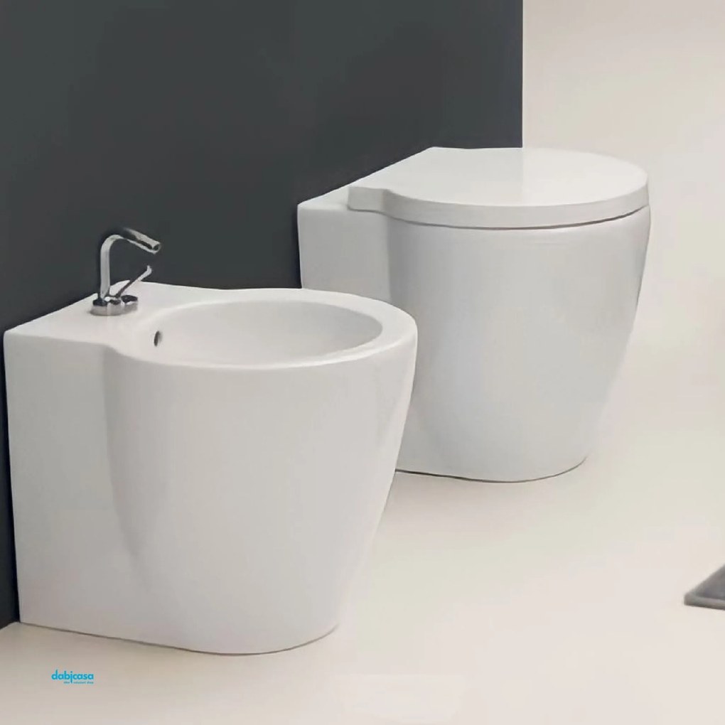 Ceramica Cielo "Easy Evo" Coppia Di Sanitari Terra Filo Parete Bianco Lucido