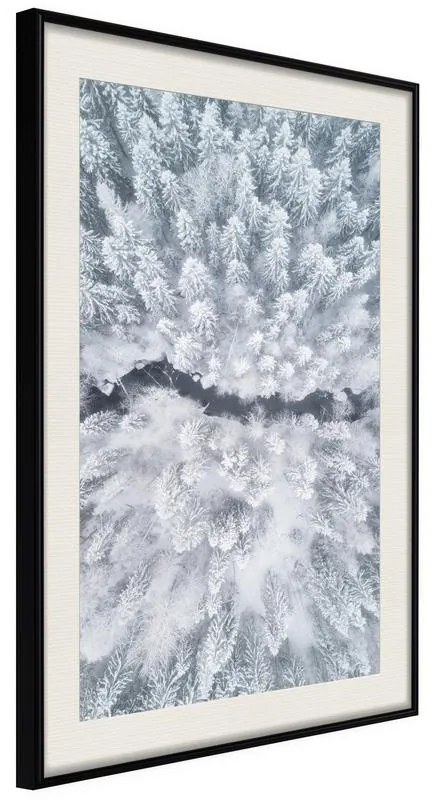 Poster  Winter Forest From a Bird's Eye View  Cornice Quadri Cornice nera con pass-partout, Larghezza x Altezza Home decor 30x45