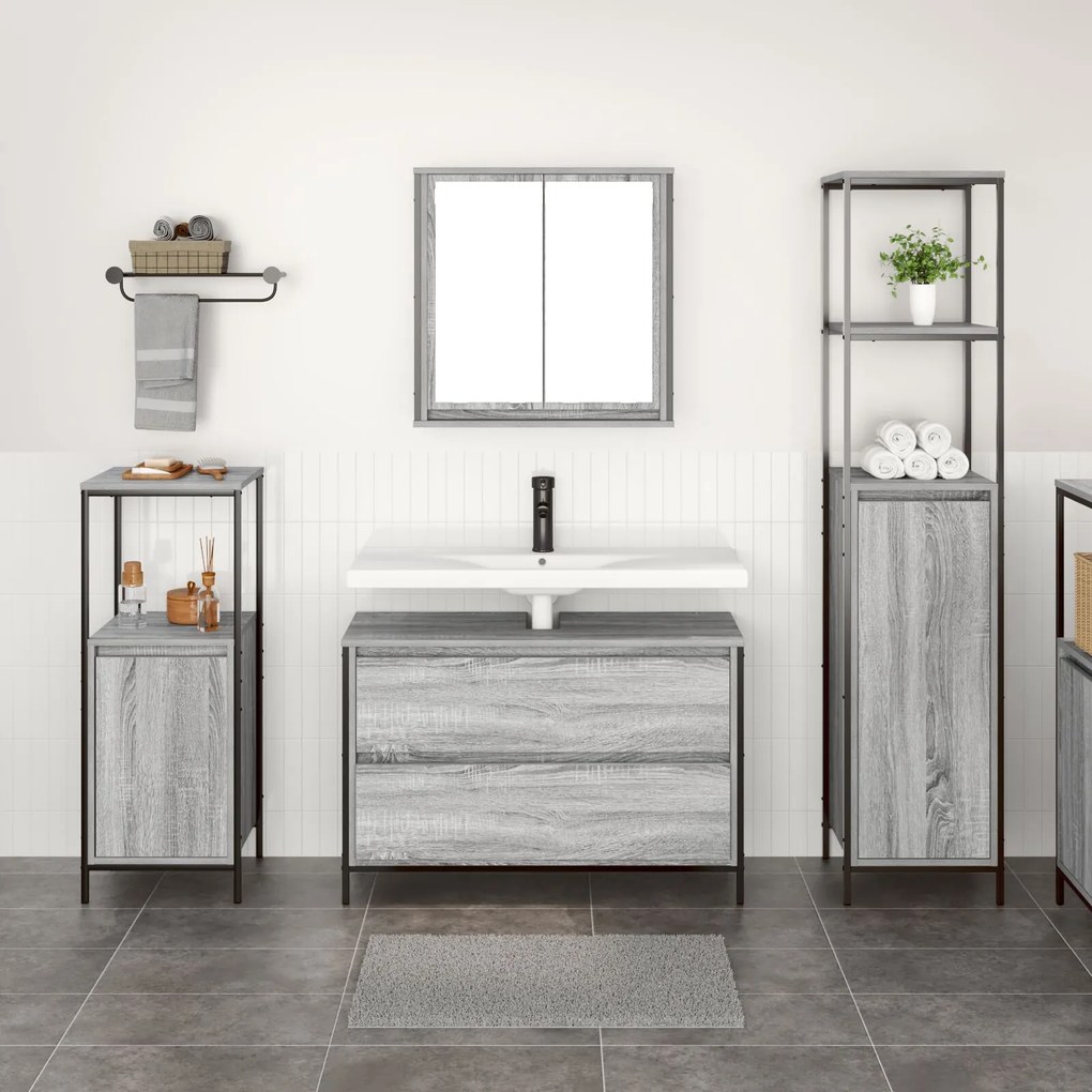 Set di mobili per bagno 3 pezzi grigio legno ingegnerizzato