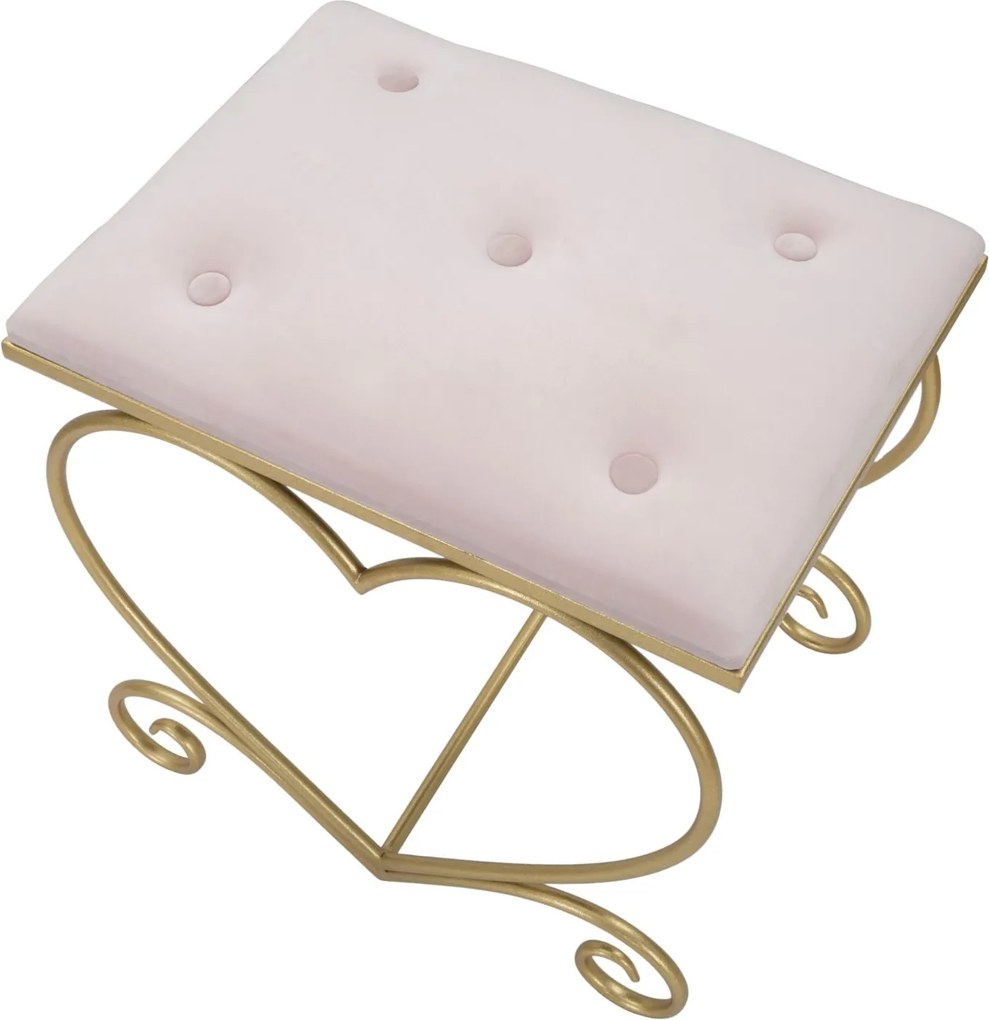 Sgabello Heart Rosa 50x37,5x51,5 cm in Ferro e MDF e Spugna e Poliestere Oro e Crema...
