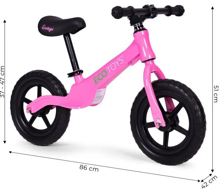 Bicicletta senza pedali rosa per bambini con gomme tubeless