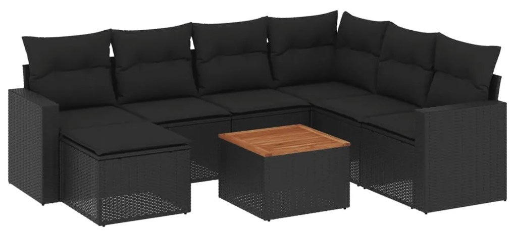 Set Divani da Giardino con Cuscini 8 pz Nero in Polyrattan