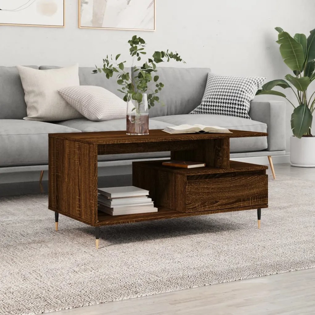 Tavolino Salotto Rovere Marrone 90x49x45 Cm Legno Multistrato /