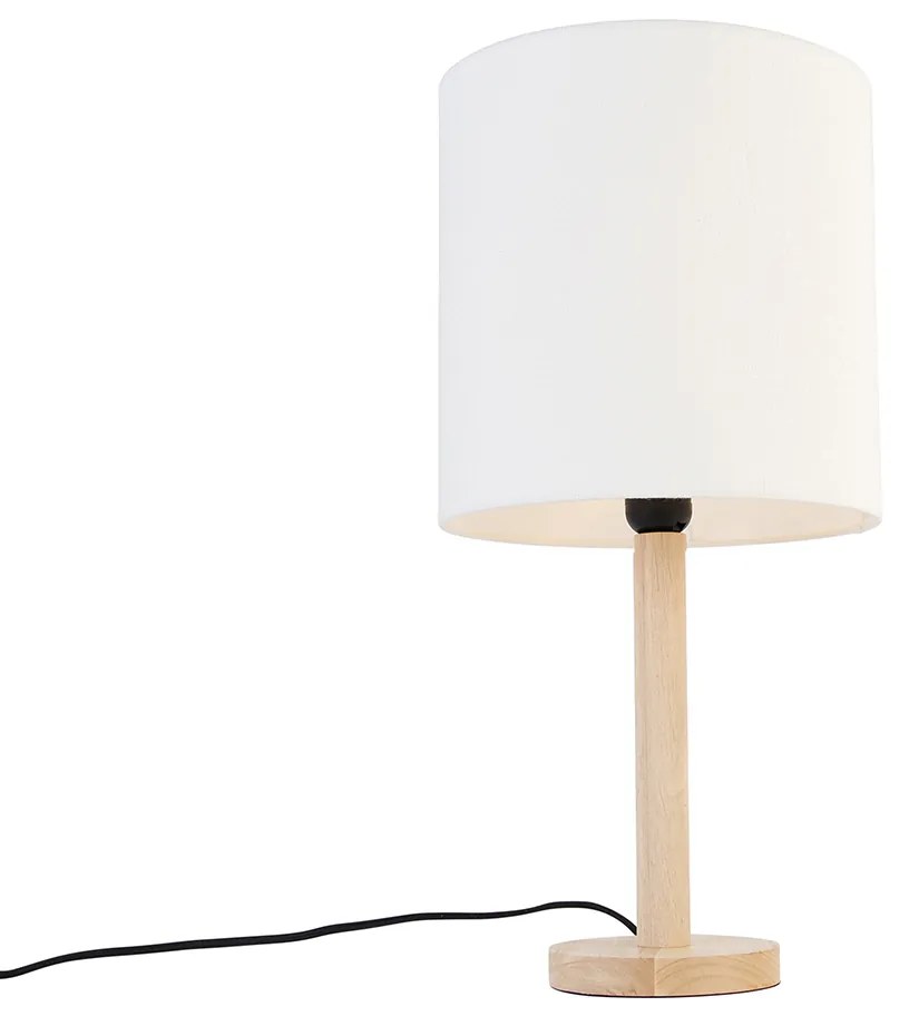 Lampada da tavolo rustica in legno con paralume bianco - Mels