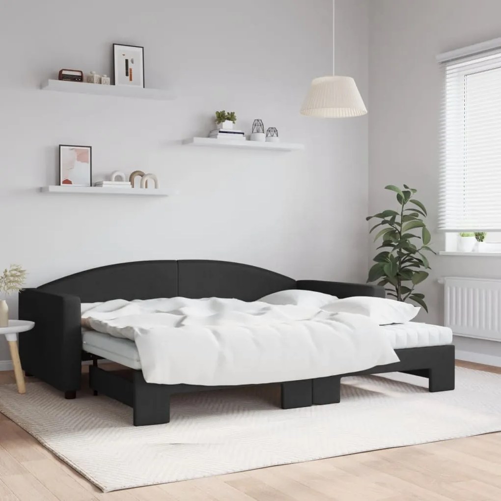 Divano Letto Estraibile Con Materassi Nero 90x200 Cm İn Tessuto /
