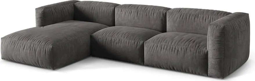 Divano angolare componibile grigio (con penisola a sinistra/con chaise lounge) con rivestimento in velluto Martina – Micadoni