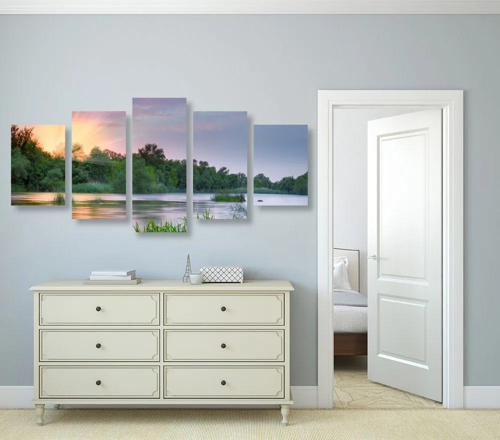 Quadri 5 pezzi – Alba sul fiume