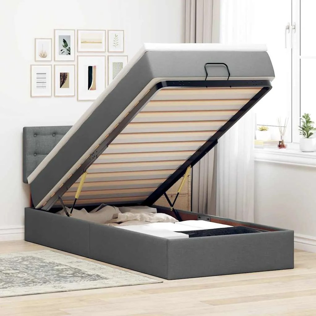 Pouf Letto Con Materasso E Led Grigio Scuro 90x200 Cm Tessuto /