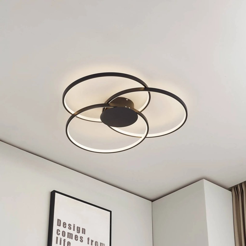 Lindby Plafoniera LED Riley, nera, 3.000 K, dimmerabile