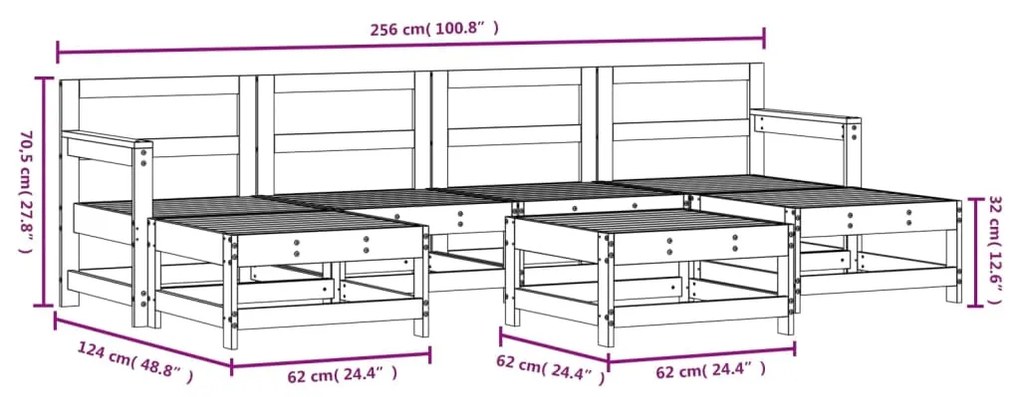 Set Salotto da Giardino 7 pz Nero in Legno Massello di Pino