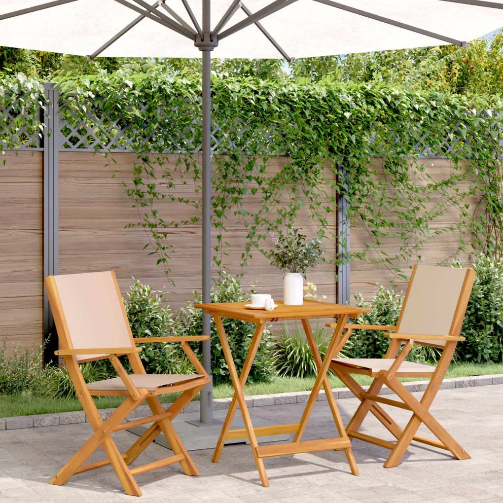 Set Da Bistrot 3pz Beige İn Tessuto E Legno Massello /