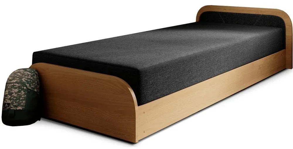 Letto singolo imbottito/in truciolato giallo ocra/grigio scuro con contenitore e materasso inclusi 80x190 cm Parys – ELTAP