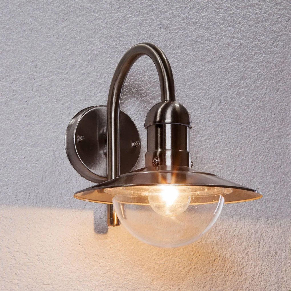 Lindby applique da esterno Damion, 30 cm, acciaio inox, E27, IP44 Damion Lindby, dimmerabile, Alluminio / Grigio / Zincato, Acciaio Inox, Moderno