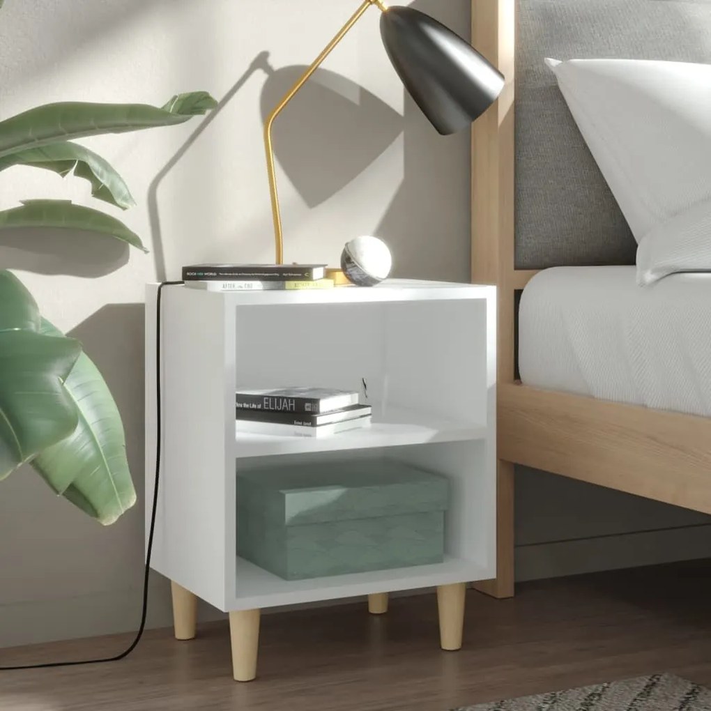 Comodini Con Gambe İn Legno Massello 2pz Bianchi 40x30x50 Cm /