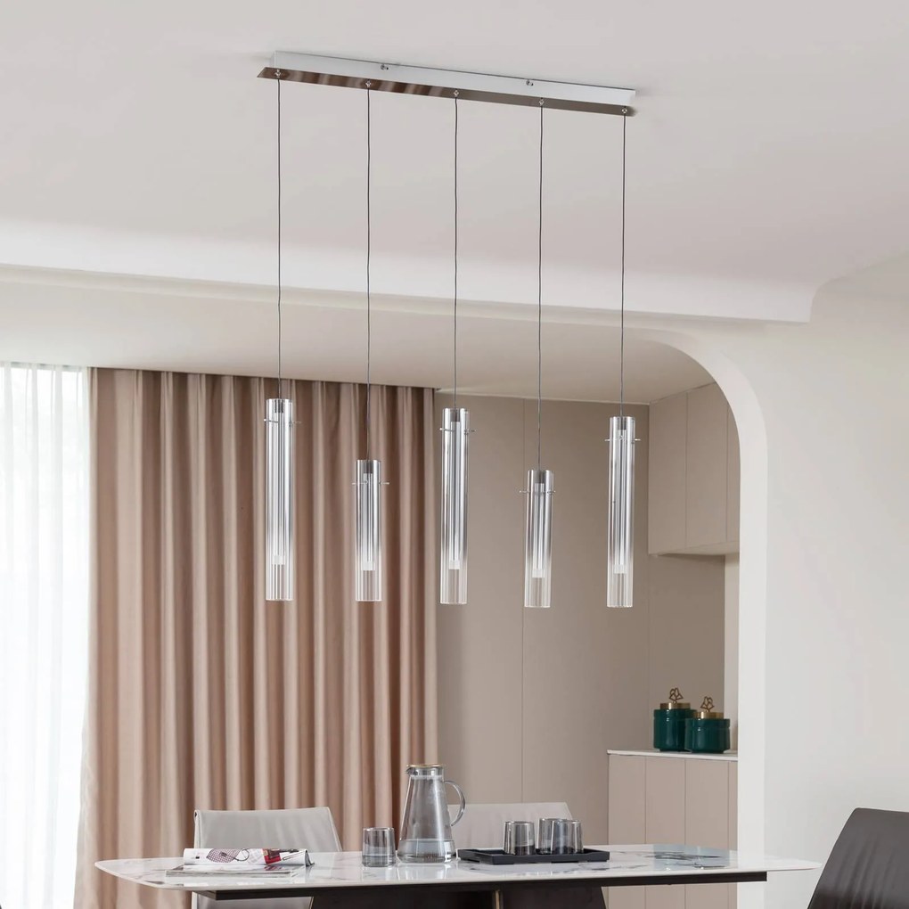 Lampada a sospensione in vetro Korvitha Lucande, dimmerabile, Alluminio / Grigio / Zincato, Soggiorno / Sala da pranzo, Vetro, Moderno, Lampada a sospensione