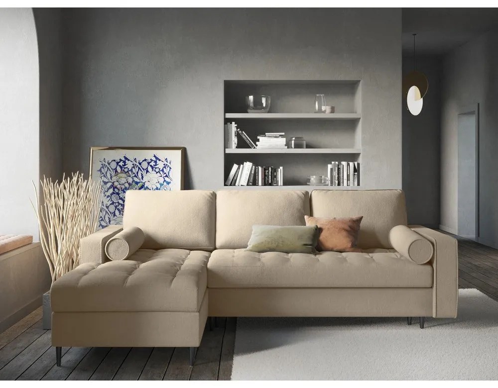 Divano letto angolare beige, angolo sinistro Santo - Milo Casa