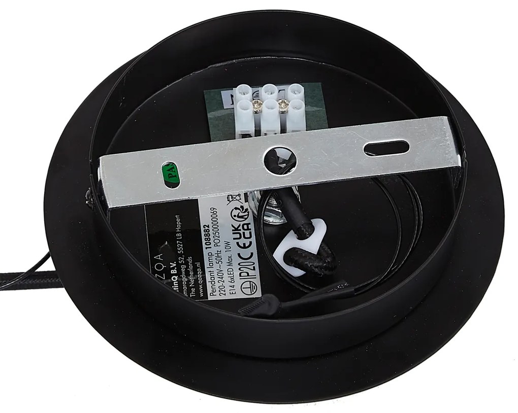 Lampada a sospensione di design nera con vetro fumé rotondo a 6 luci - Mochan