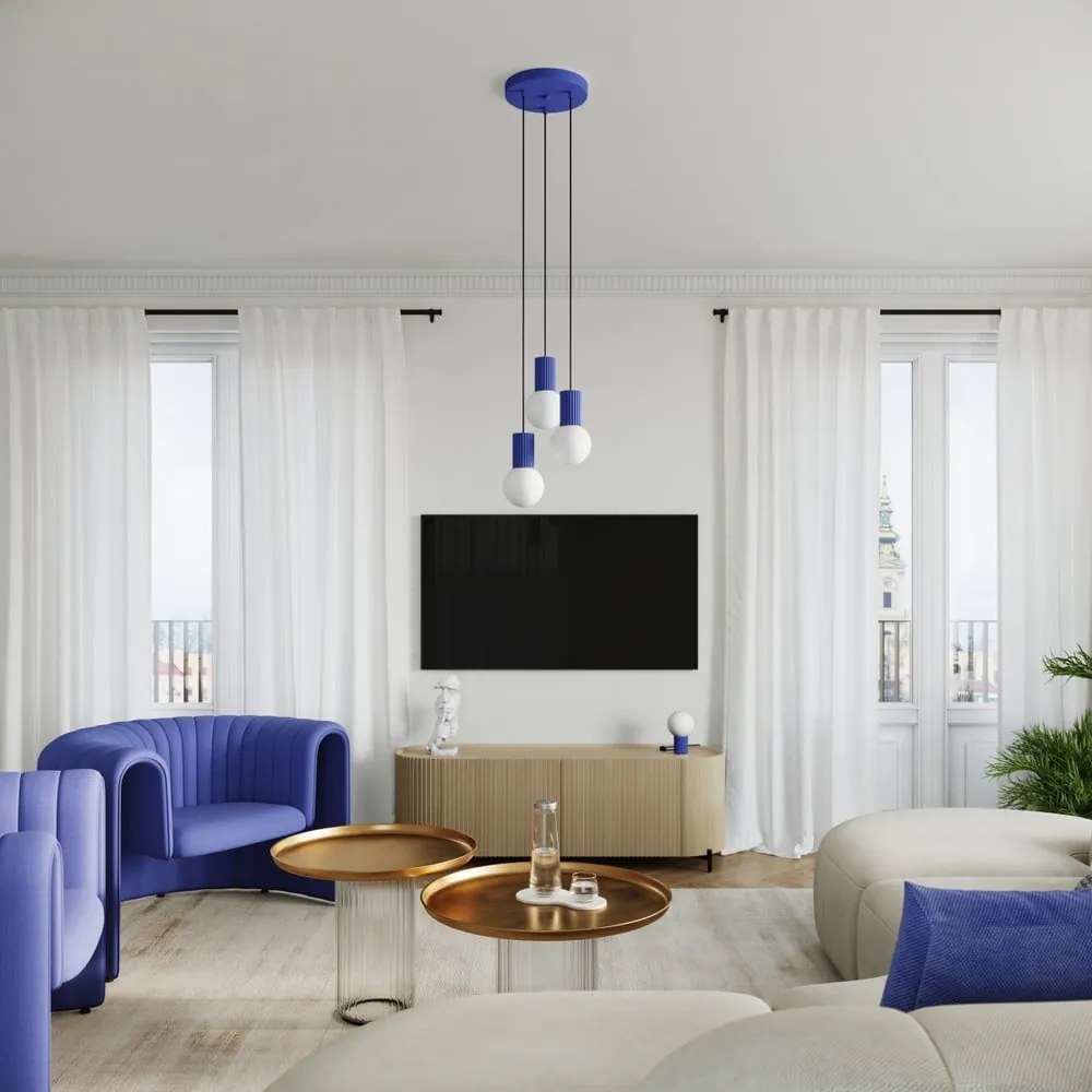 Lampadario blu scuro con paralume in vetro ø 25 cm Orbital – Sollux