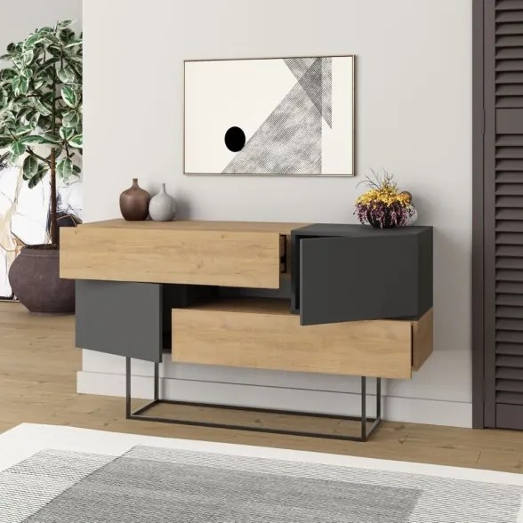 Madia Moderna 2 Ante 2 Cassetti 145 Cm Rovere E Antracite Eros