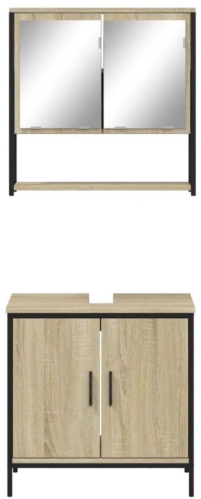 Set mobili da bagno 2 pz rovere sonoma in legno multistrato