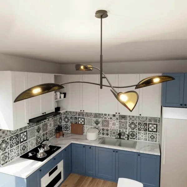 Lampadario a sospensione con supporto rigido LOTUS 4xE14/10W/230V nero/oro