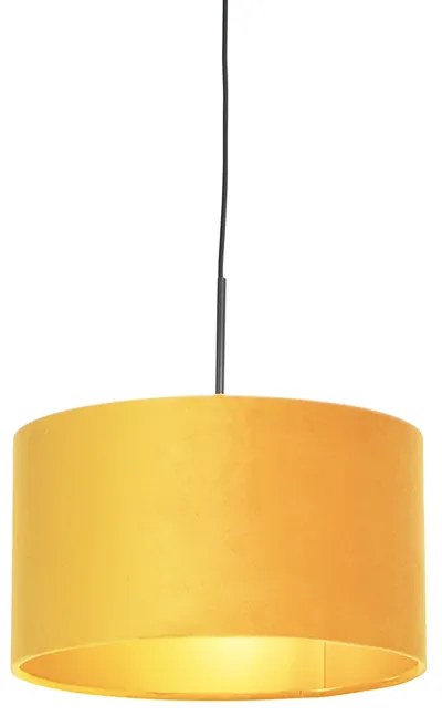 Lampada a sospensione con paralume in velluto ocra con oro 35 cm - Combi