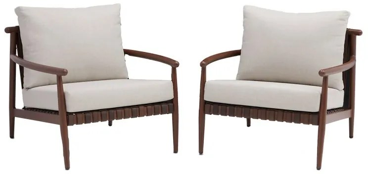 Poltrona da giardino con cuscino beige e braccioli Retro NATERIAL, struttura in alluminio marrone seduta in alluminio beige, L 82.5 x H 70 x P 86 cm, set da 2 pezzi