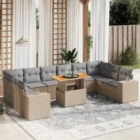 Set Divani da Giardino 11 pz con Cuscini Beige in Polyrattan 3272809