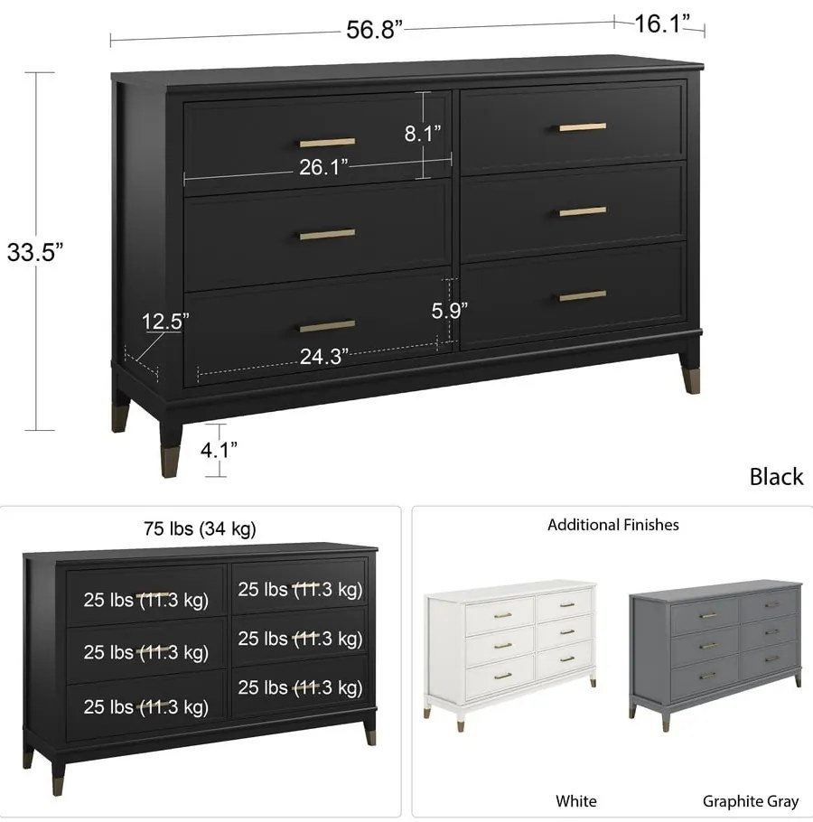 Cassettiera nera , 144 x 85 cm Westerleigh - CosmoLiving by Cosmopolitan