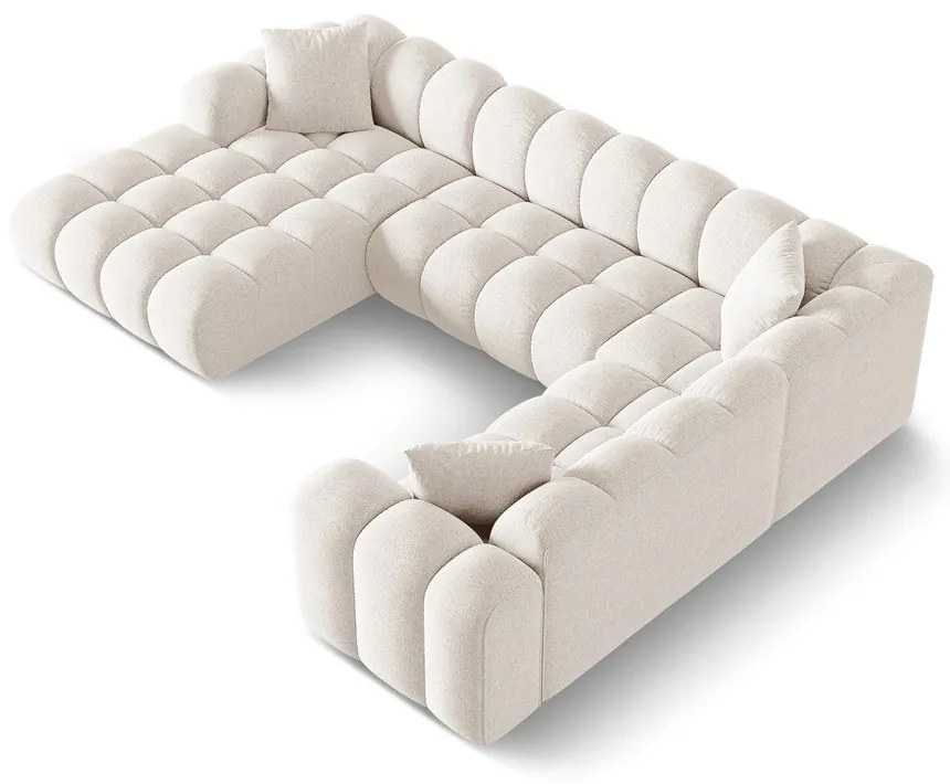 Divano angolare color crema (con penisola a destra/a U) con rivestimento in ciniglia Treno – Cosmopolitan Design