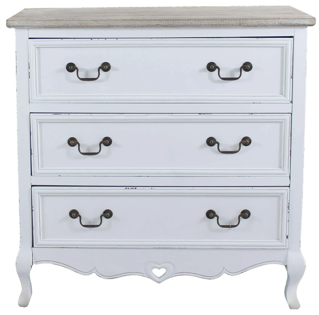 CAROLINE - cassettiera 3 cassetti in legno di paulownia shabby chic