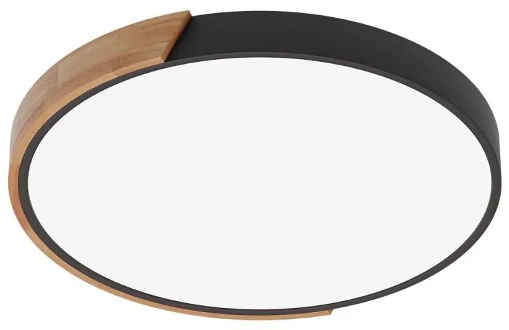 Plafoniera LED Rotonda 36W CCT, Ø500mm, Legno/Nero Colore Bianco Variabile CCT