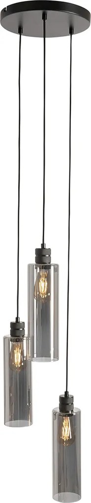 Lampada a sospensione moderna nera con vetro fumé 3 luci - Stavelot